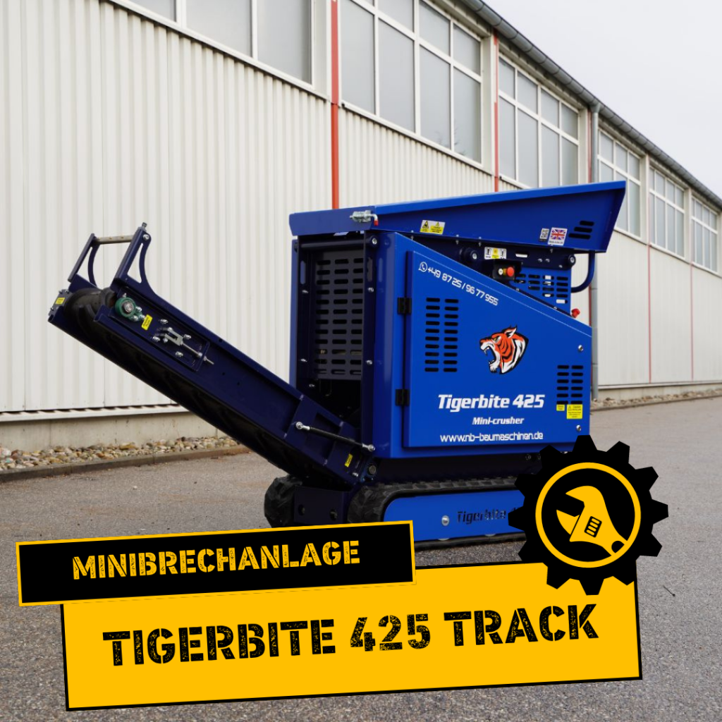 Minibrechanlage Tigerbite 425 vor einer Halle.