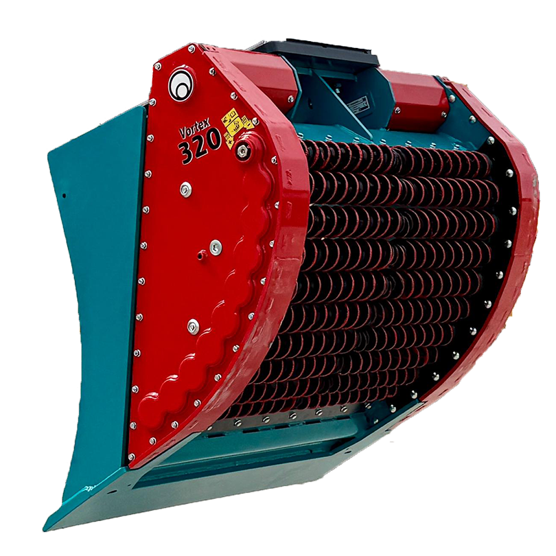 Schaufelseparator GYRUstar mit Polyurethan-Sternen an einem Bagger